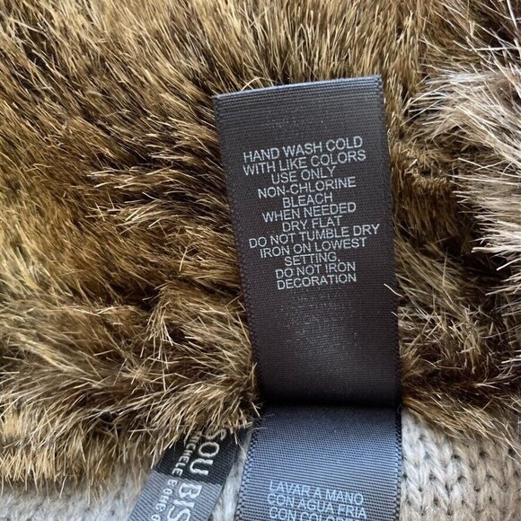 Bisou Bisou Sweater Brown Faux Fur Knit Short Sleeve Button Up XS - Picture 9 of 11